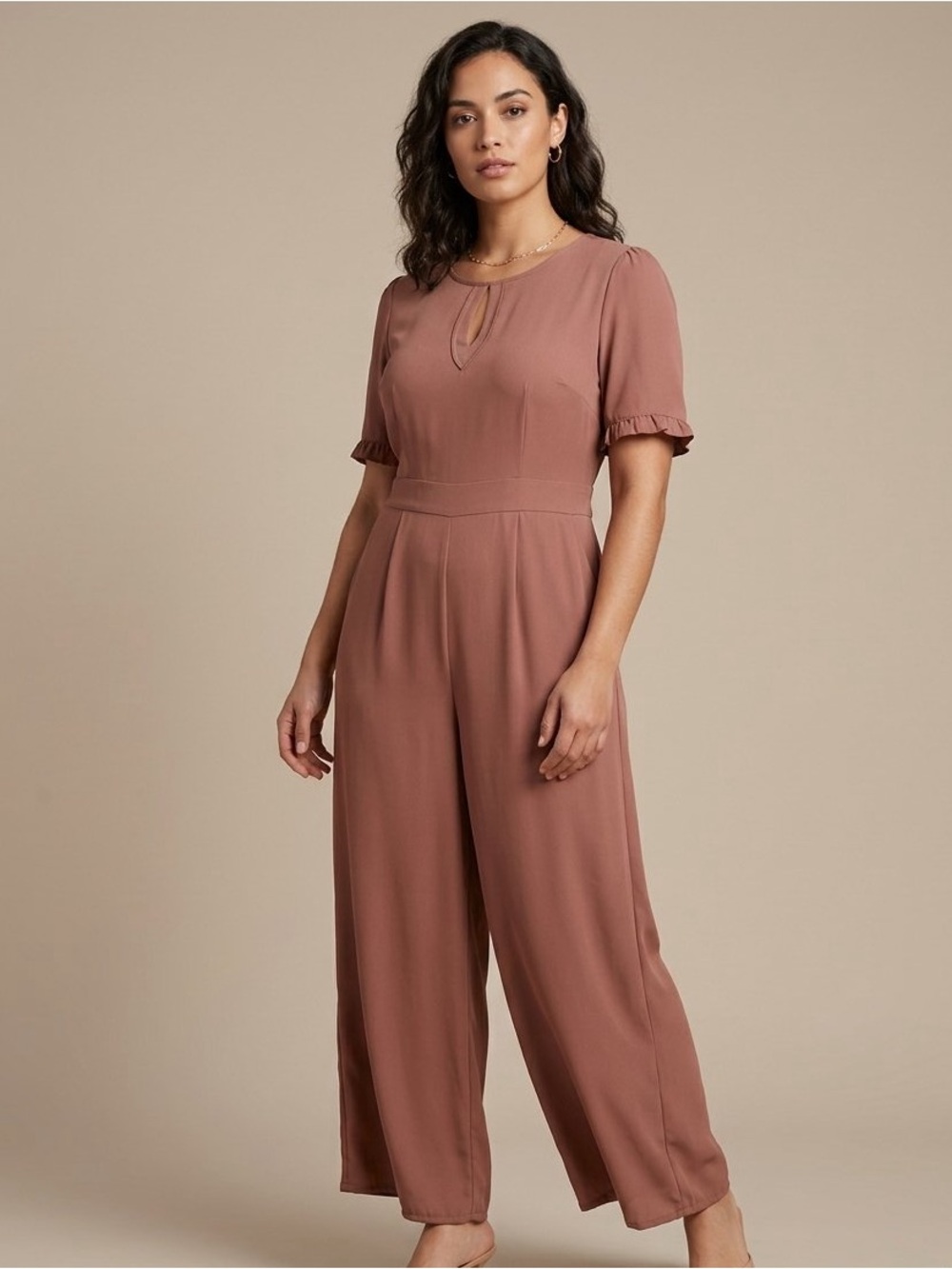 Flutter Sleeve Midi Jumpsuit W/Keyhole Scoop Neck Size Large